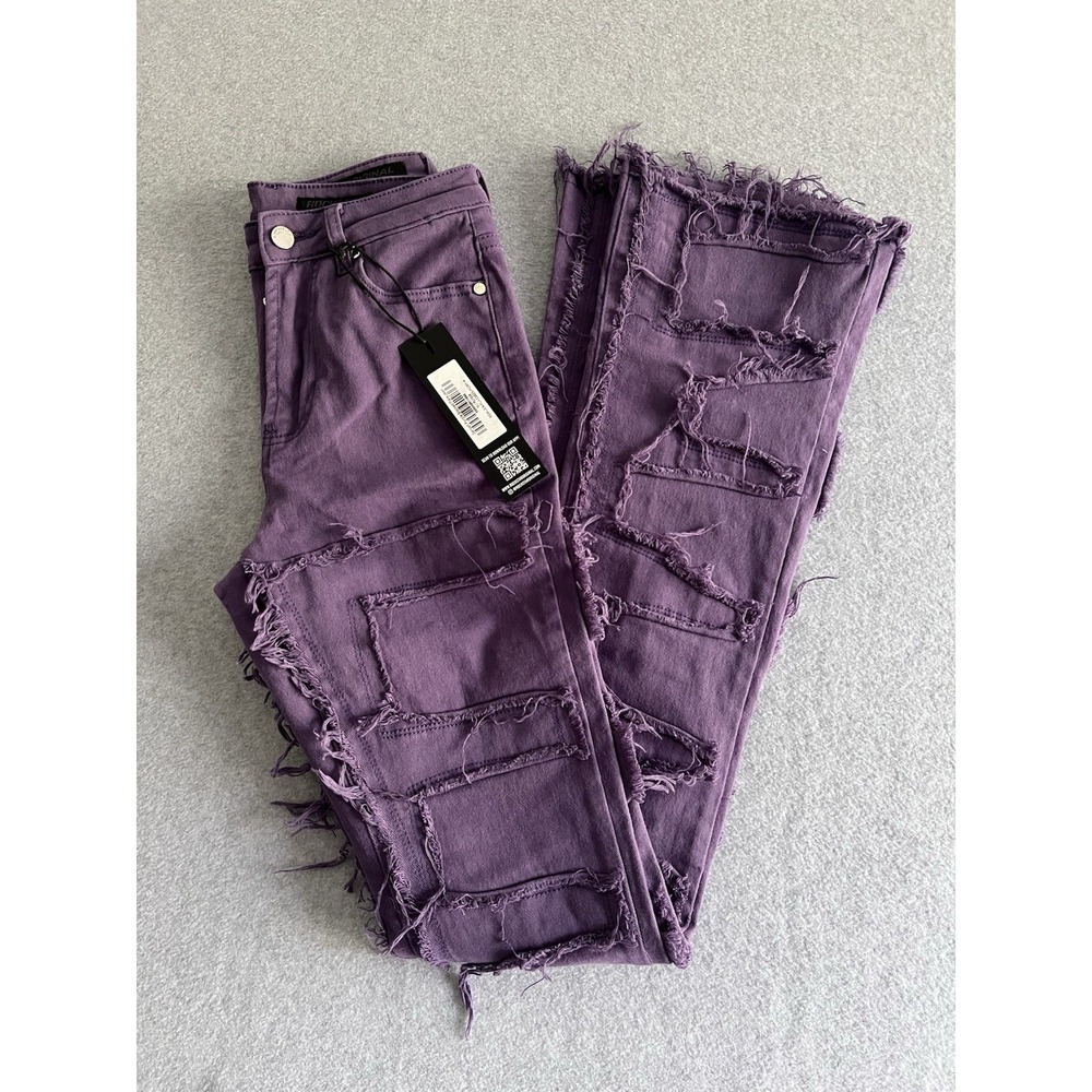 Rockstar Original Zariyah Stacked Flare Jean Size M 26" Purple Distressed L36"